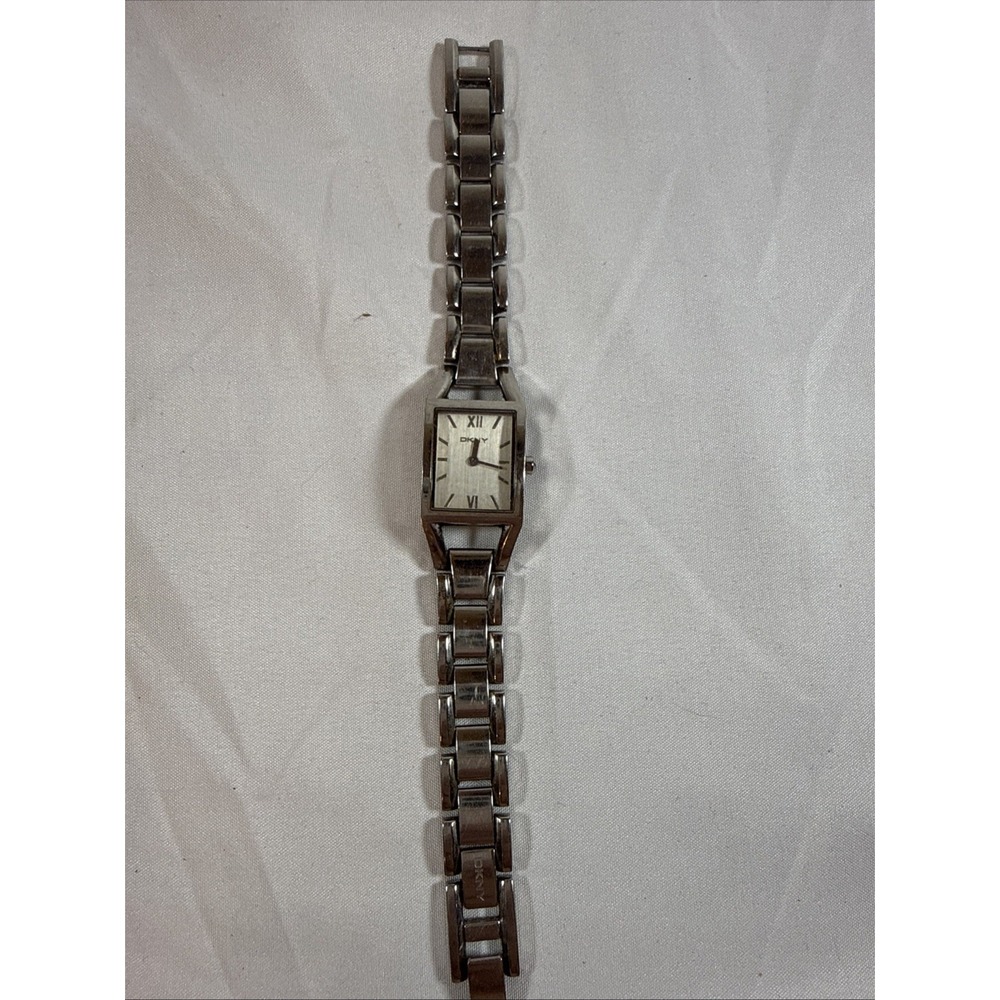 DKNY Donna Karan New York Silver Tone Stainless Steel Rectangular Watch NY-3011